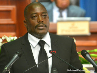 Le président Joseph Kabila devant les deux chambres du Parlement réunies en congrès le 14/12/2014 au palais du peuple à Kinshasa. Radio Okapi/Ph. John Bompengo
