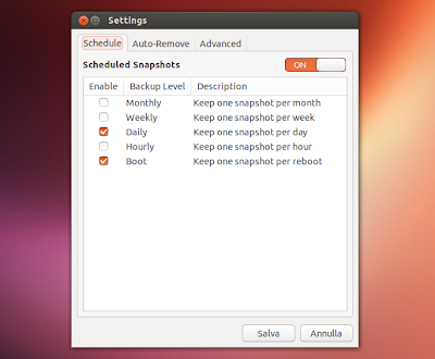 TimeShift in Ubuntu Linux - preferenze
