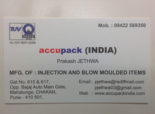 Accupack India, Gate No 615 & 617, Opposite Bajaj Auto Mina Gate, Mahalunge, Chaken, Pune, Maharashtra 410501, India, Plastic_Fabrication_Company, state MH