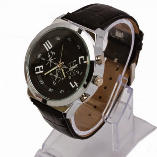  Fashion Best Pu Leather Band Round Steel Case Quartz Smart Watch Black