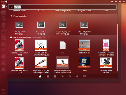 Dash di Ubuntu 12.10 con Lens Shopping