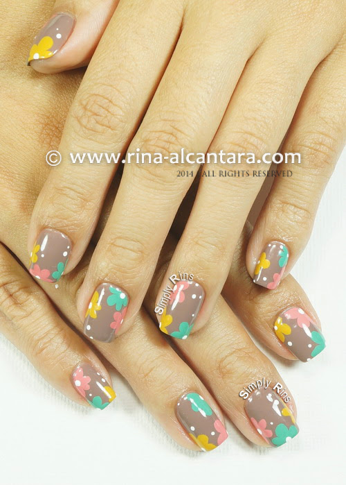 Floral Pastel on Nude Nail Art Design