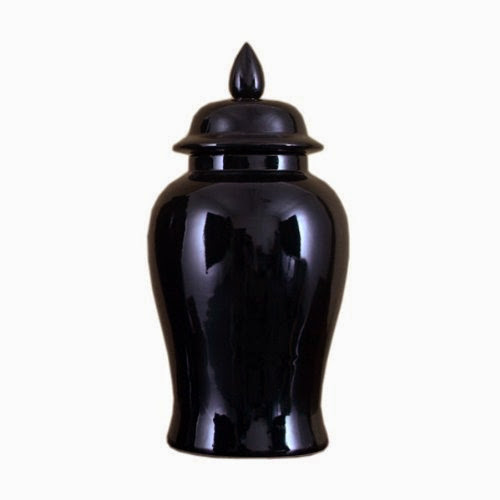  Stylish Black Porcelain Lidded Ginger Jar, 9 x 9 x 18.5 (in.)