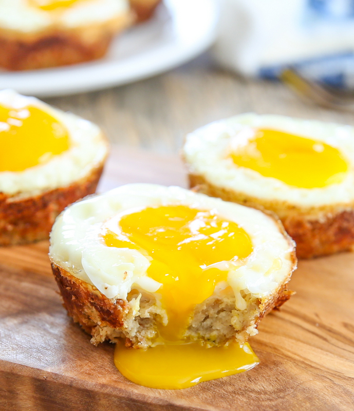 close-up photo of Cauliflower Hash Egg Cups with a runny yolk