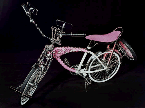 pink white lowrider bike side Pink lowrider bike