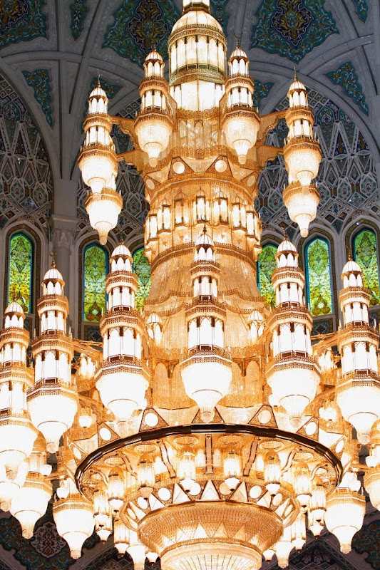 Beautiful Chandelier inside Sultan Qaboos Grand Mosque of Muscat, Oman