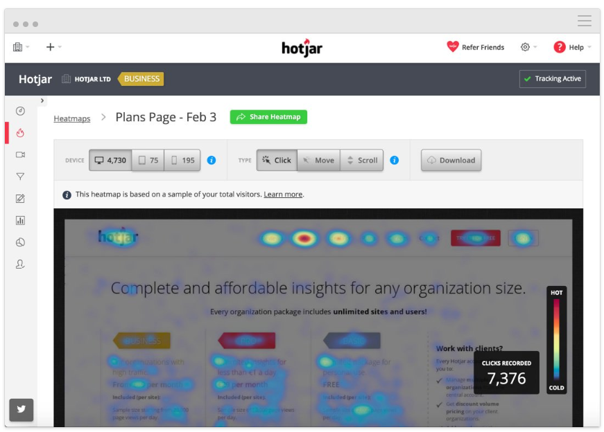 Hotjar heatmap