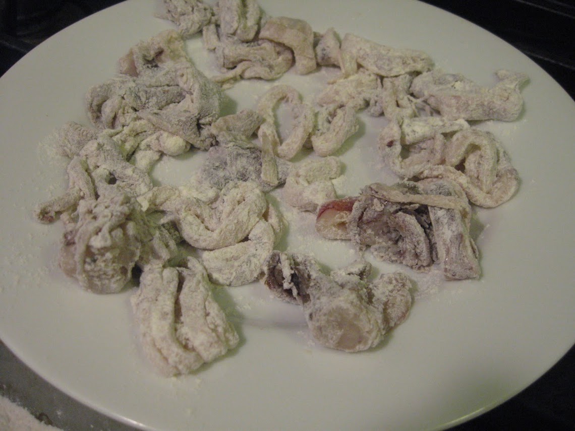 coated with flour and ready for the fry pan - Fried Calamari (Frittura di Calamari)