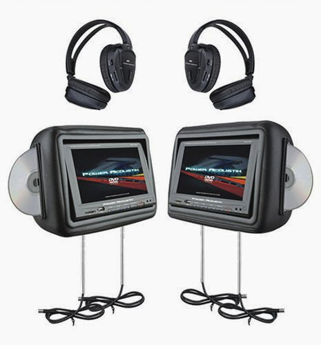  Power Acoustik HDVD-9BK 8.8-Inch Pre-Loaded Universal Headrest Monitors with Twin DVD Combo and Headphones (Black)