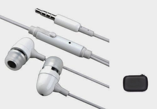  White Metal Bullet Sound Isolating Earphones Hands-Free Wired Headset Dual Earbuds for Blackberry Bold 9990, 9930, 9000, 9700, 9780, 9650 / Blackberry Tour 9630 - Includes a Accessory Hard Case