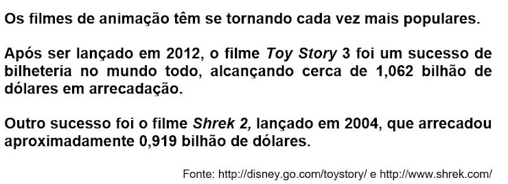 A representação em algarismos da arrecadação dos filmes Toy Story 3 e Shrek 2 nessa ordem é

