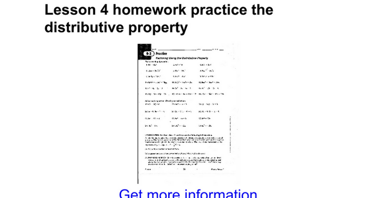 Lesson 4 homework practice the distributive property google docs
