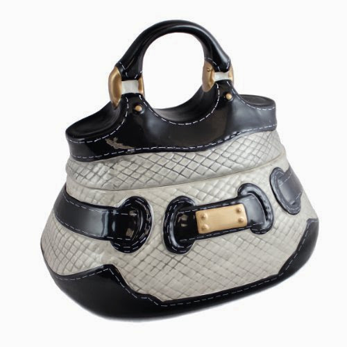  Black and White Handbag Cookie Jar with Gold Buckle