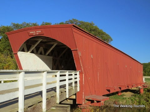 Covered bridge in Madison County, Iowa. The Walking Tourists.