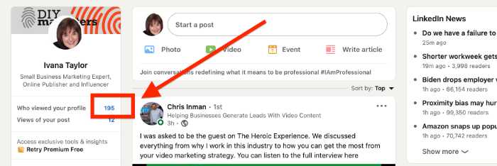 how to find linkedin profile views