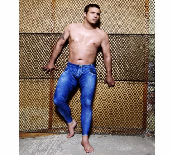 Jeans for Genes Male celebrities body painted in jeans.