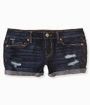 <br />Aeropostale Women's Destroyed Dark Wash Denim Shorty Shorts