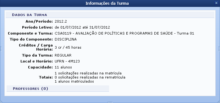 Figura 9: Informações da Turma.