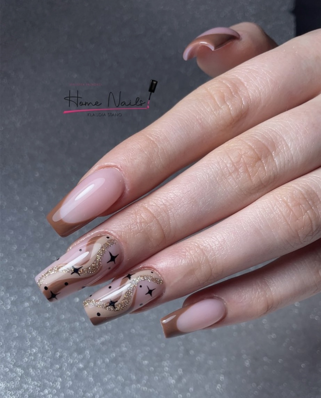 Spring Brown French Tip Nails