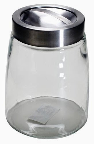  Housewares International 37-Ounce Glass Storage Jar with Brushed Metal Lid with Handle, Round