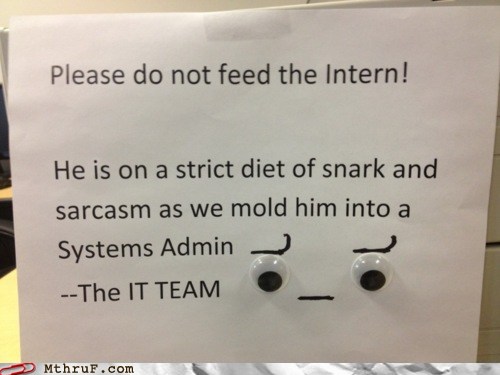 photo of a do not feed the intern sign