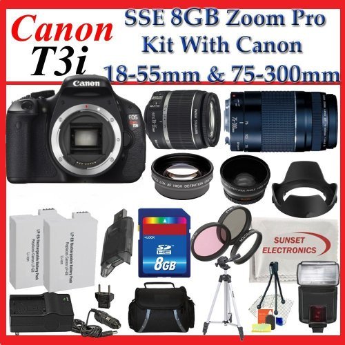 Canon EOS Rebel T3i Digital 18 MP CMOS SLR Cameras (600D) with Canon EF-S 18-55mm f/3.5-5.6 IS Lens & Canon EF 75-300mm f/4-5.6 III Telephoto Zoom Lens + SSE Premium SLR Lens Accessory Package
