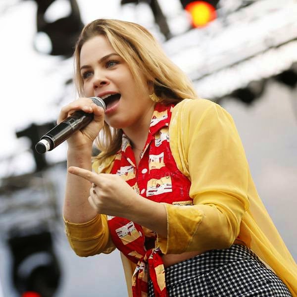 Singer of US band 'Galactic' Maggie Koerner performs on stage during the Nice Jazz Festival on July 12, 2014 in Nice, southeastern France.