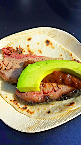 Feast 2014, Tillamook Brunch Village participant Aaron Franklin, Franklin Barbecue miracle from Austin, TX of Brisket! Breakfast Taco! With charred salsa and Valentina's Tex Mex tortillas!