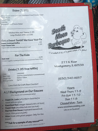 Barbecue Restaurant «South Moon BBQ at the mill», reviews and photos, 211 N River St, Montgomery, IL 60538, USA