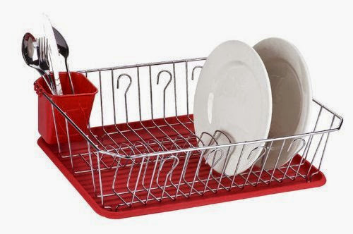  Home Basics Chrome Dish Rack with Red Tray