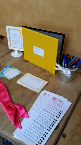 As guests came in, we took a photo of each guest with the bridge that we would then put together later into a Bridal Shower Memory Book, along with a card that each guest wrote to the bride while at the party.