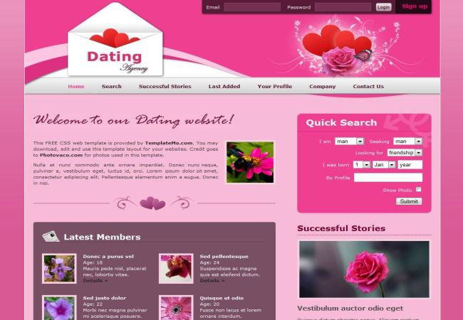 Pinky Dating HTML CSS Website Template
