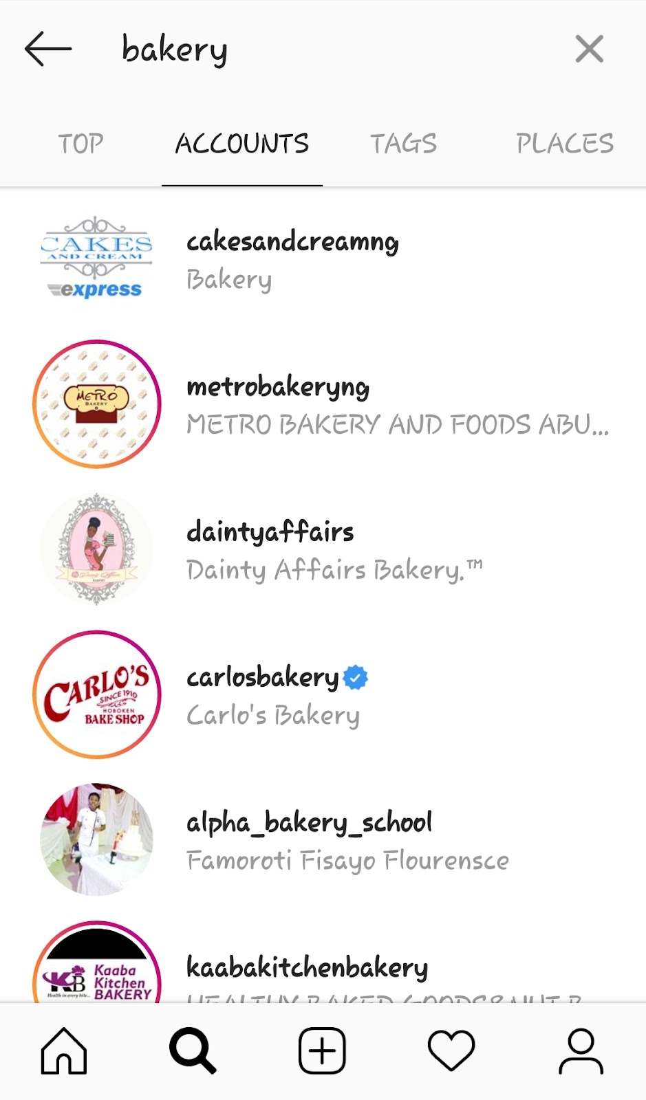 Instagram search results for bakery
