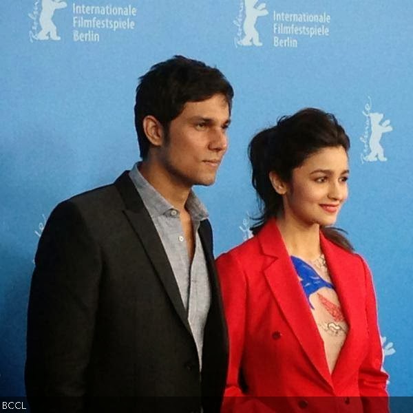 Randeep Hooda and Alia Bhatt pose for photogs at the photo call for the film Highway during the International Film Festival Berlinale in Berlin, on February 13, 2014. (Pic: Viral Bhayani) 