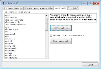 Utilidades BD, vaciar tablas
