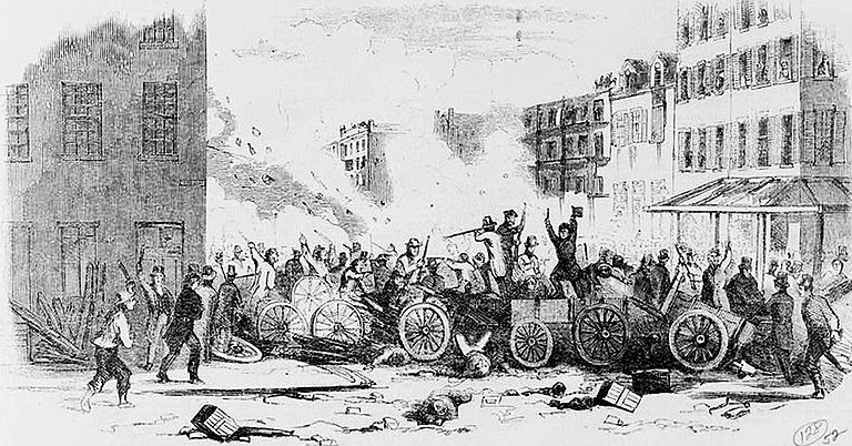 The Dead Rabbits Riot in 1857 on Bayard Street in the Five Points.
