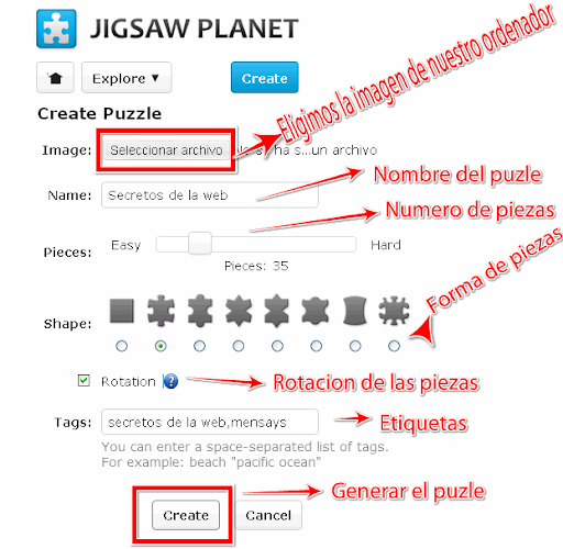 jigsawplanet crear Rompecabezas