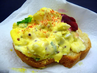 Egg Salad Appetizers. Just add a bit of paprika and a pickled beet to balance the creaminess of the egg salad with a bit of sour and spice