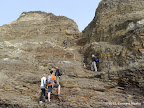 Steep scramble to reach the cliffs above Alamere Falls. This time, there was a rope to help the descent.