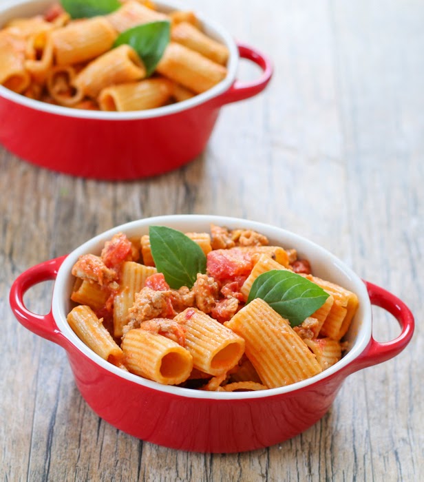 photo of One Pot Creamy Tomato Pasta in a red bowl