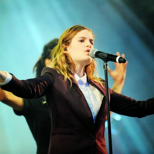 French singer Heloise Letissier of the band 'Christine and the Queens' performs during the 23rd edition of the Festival des Vieilles Charrues in Carhaix-Plouguer, western of France on July 17, 2014.