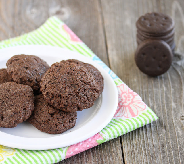 a plate of soft chocolate mint cookies