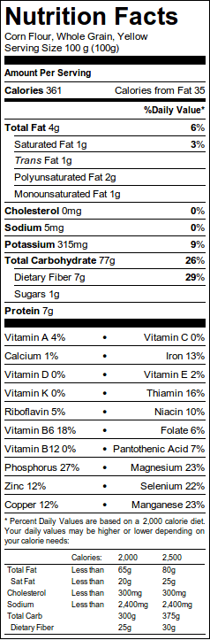 whole grain yellow corn meal nutrition facts
