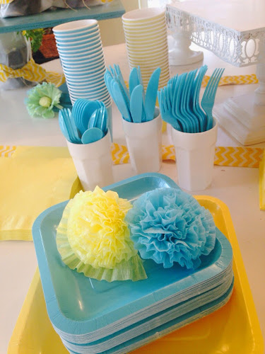 Party pail bridal shower, the style sisters, yellow and turquoise bridal shower