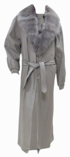 Bergama Grey Soft Light Weight Lamb Nappa Leather Coat with detachable Fox Collar - XXX-Large - Beige