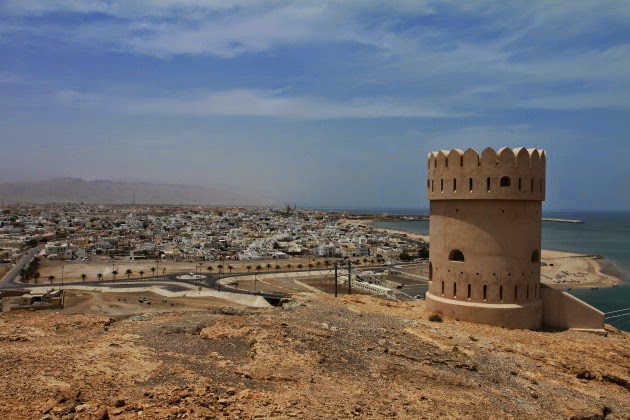 Watchtower that offers aerial view of Sur town, Oman