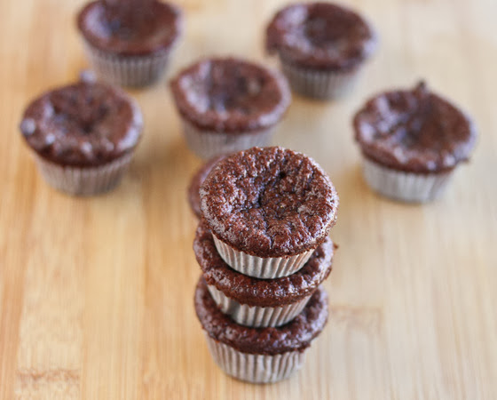 close-up photo of a stack of Flourless Nutella Muffins