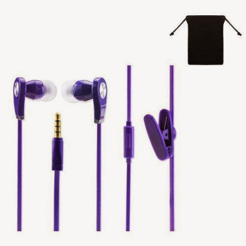  Premium Stereo Handsfree Headset Earbuds Earphones with mic for Samsung Galaxy S 3/ S3 ( Purple ) w/ Anti-Tangle Flat Wire + Carry Bag