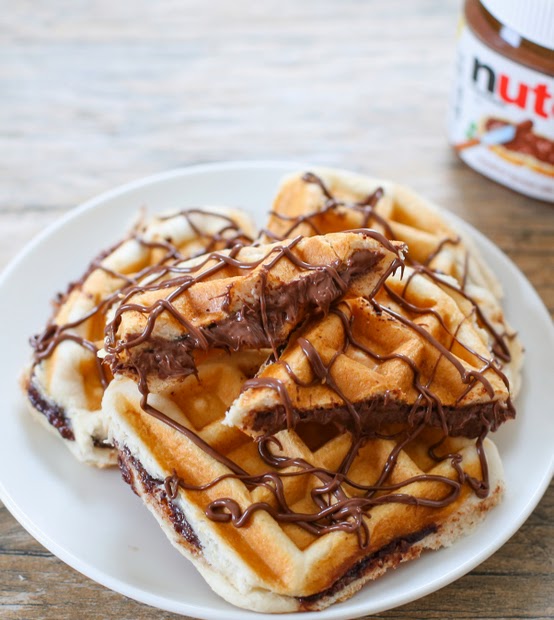 over-head photo of Nutella-stuffed waffles