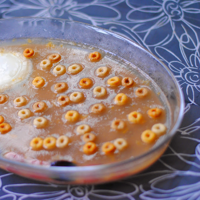 chocolate milk agar pudding with Cheerios by ServicefromHeart